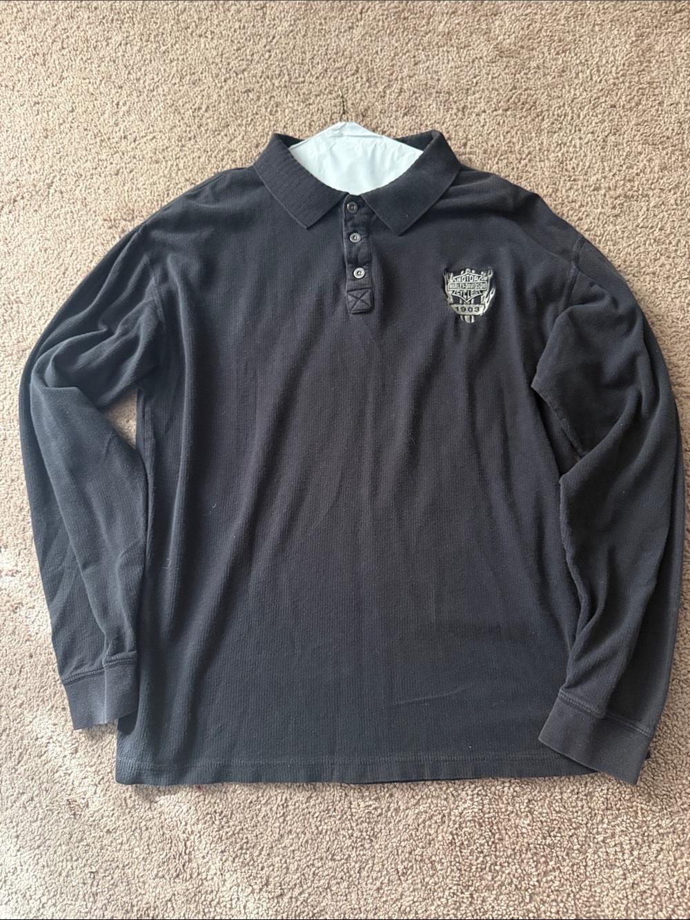 Harley-Davidson Black Long Sleeve Polo with Embroidered Crest